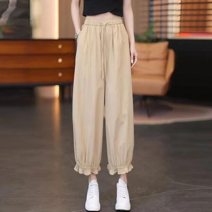 Sommer neue Mode elastische Taille Spitze lässige Hose Damen locker und dünn vielseitig altersmindernd Bloomers