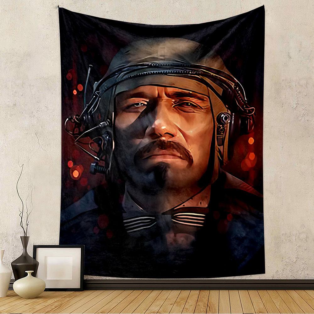 Futuristic Helmet Soldier Tapestry Wall Hanging, Tactical Sci-Fi Warrior Art, Cyberpunk Wall Decor for Bedroom Gaming Room
