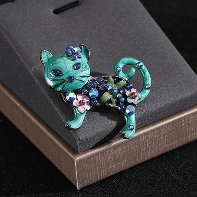 1pc Enamel Casual Brooch Pins Gifts Rhinestone Women Cat Brooches Metal Flower Animal