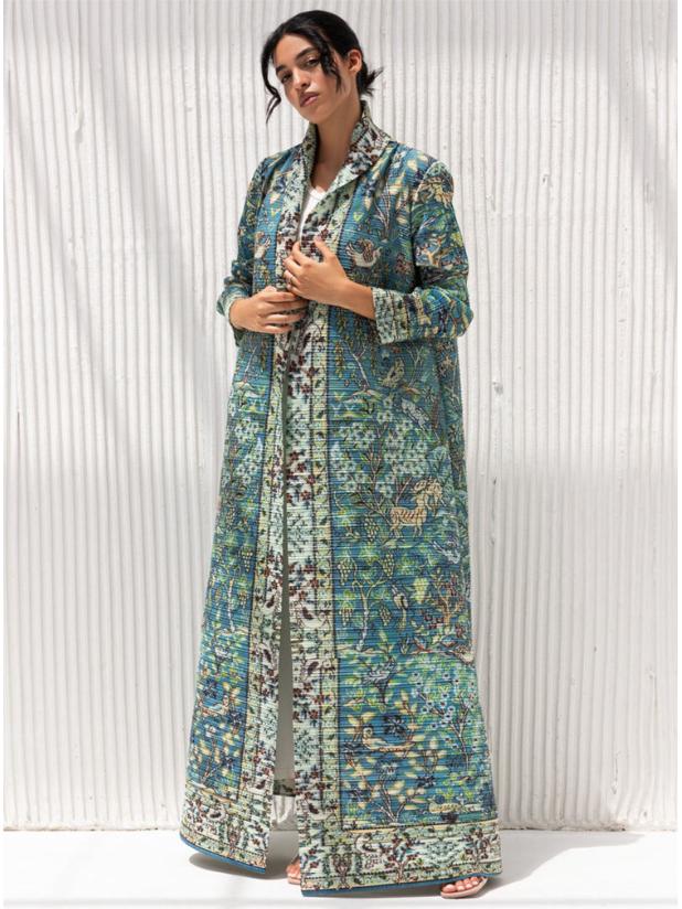 Miyake Pleats Women's High-End Printed Trench Coat Cardigan Muslim Robe