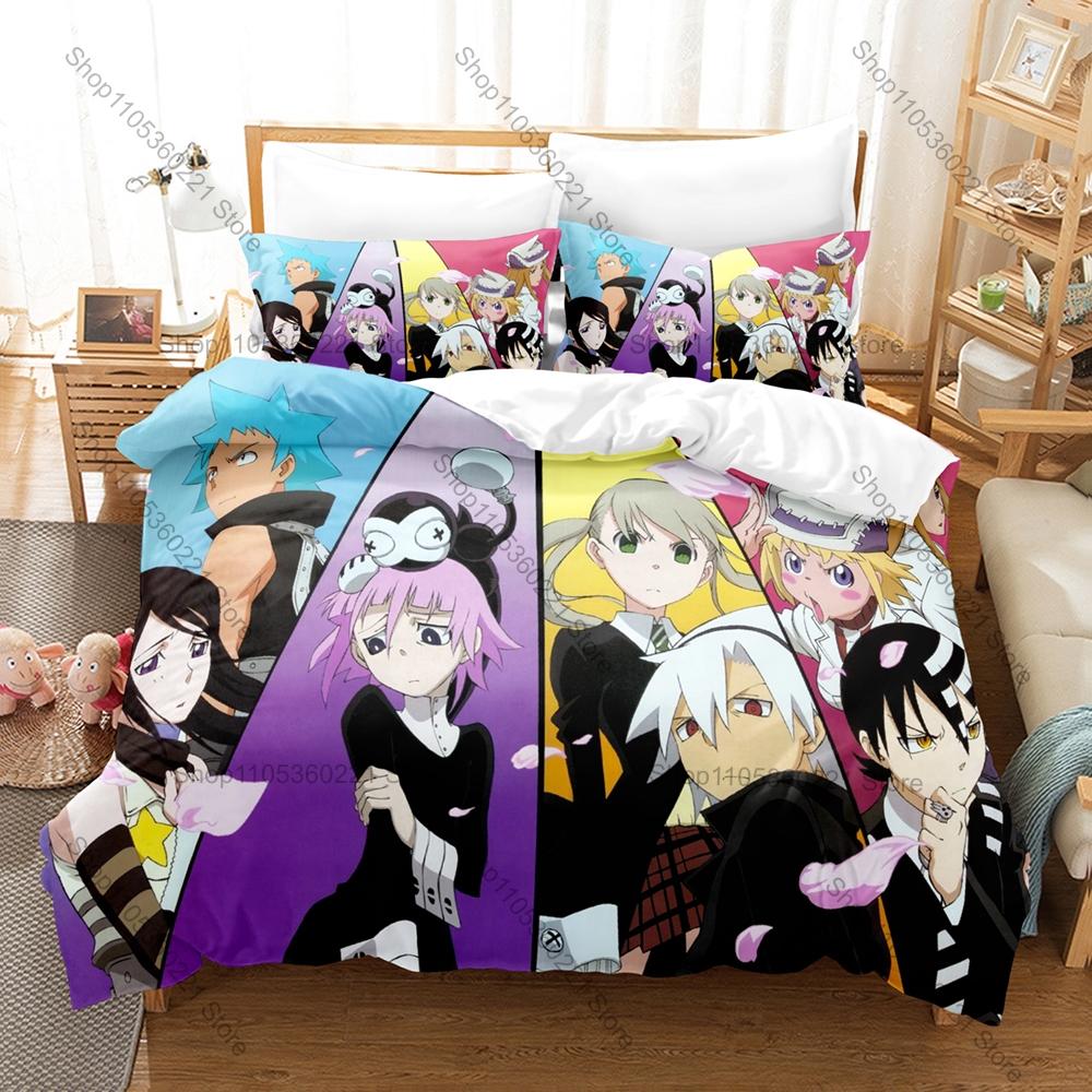 Soul Eater 3PCS Bedding Set, Duvet Cover + 2 Pillowcases, Classic Anime Print Soft Microfiber for Manga Fans Bedroom Decor