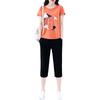 Women's Plus Size Summer Fashion Slimming Two-Piece Set - Short Sleeve Top & Capris