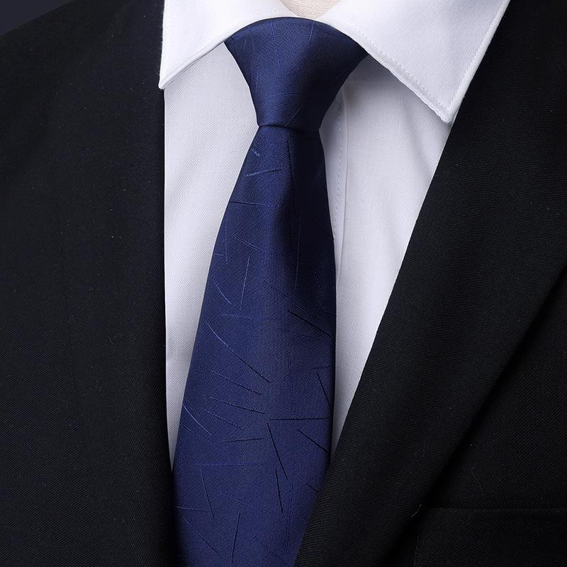 Men'S Blue Business Dress Tie Wedding Groom Work Korean Version Zipper-Style No-Beater Tie Gift Box