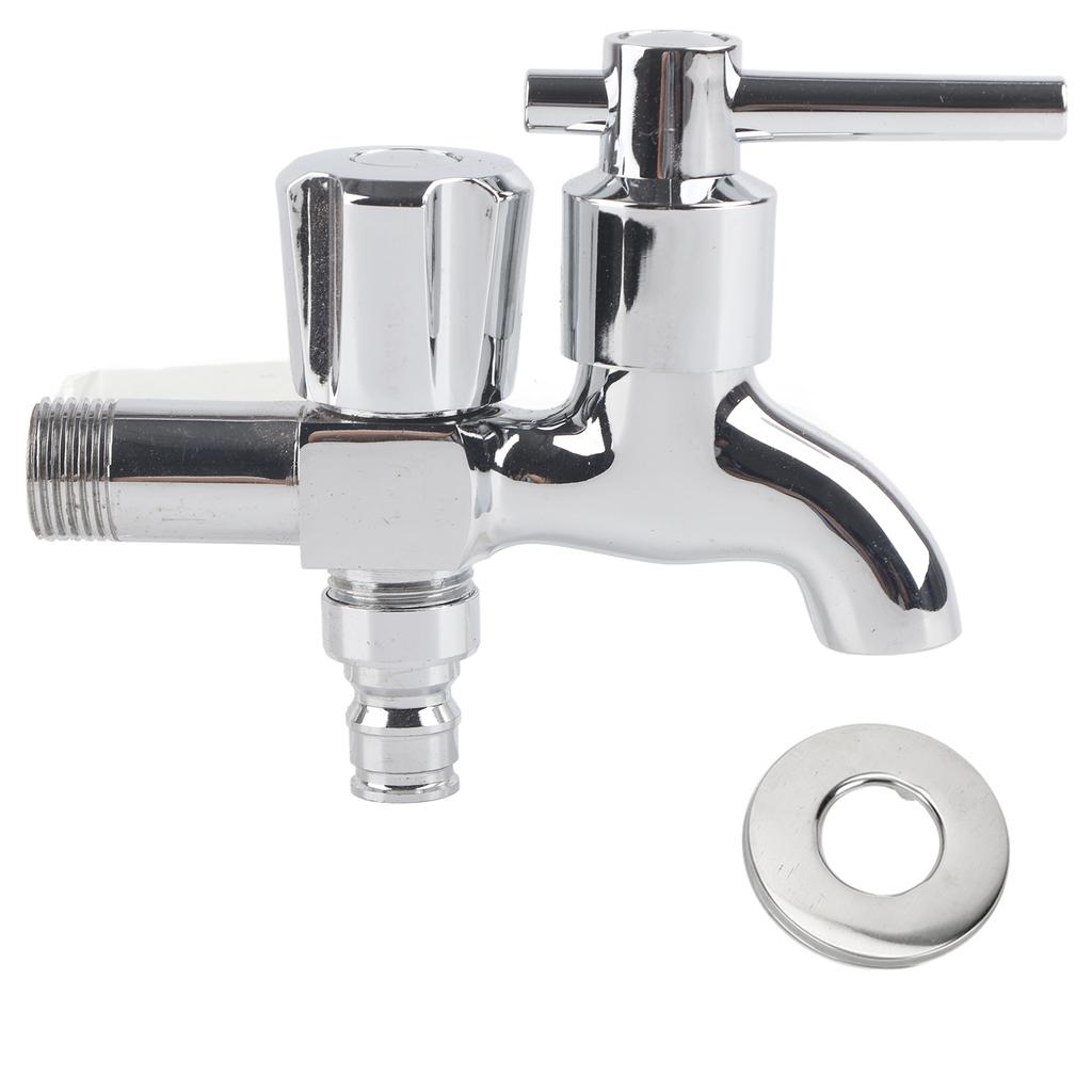 G1/2in Single Cold Double Heads Faucet 1 Inlet 2 Outlet Dual Use Washing Machine Water Tap