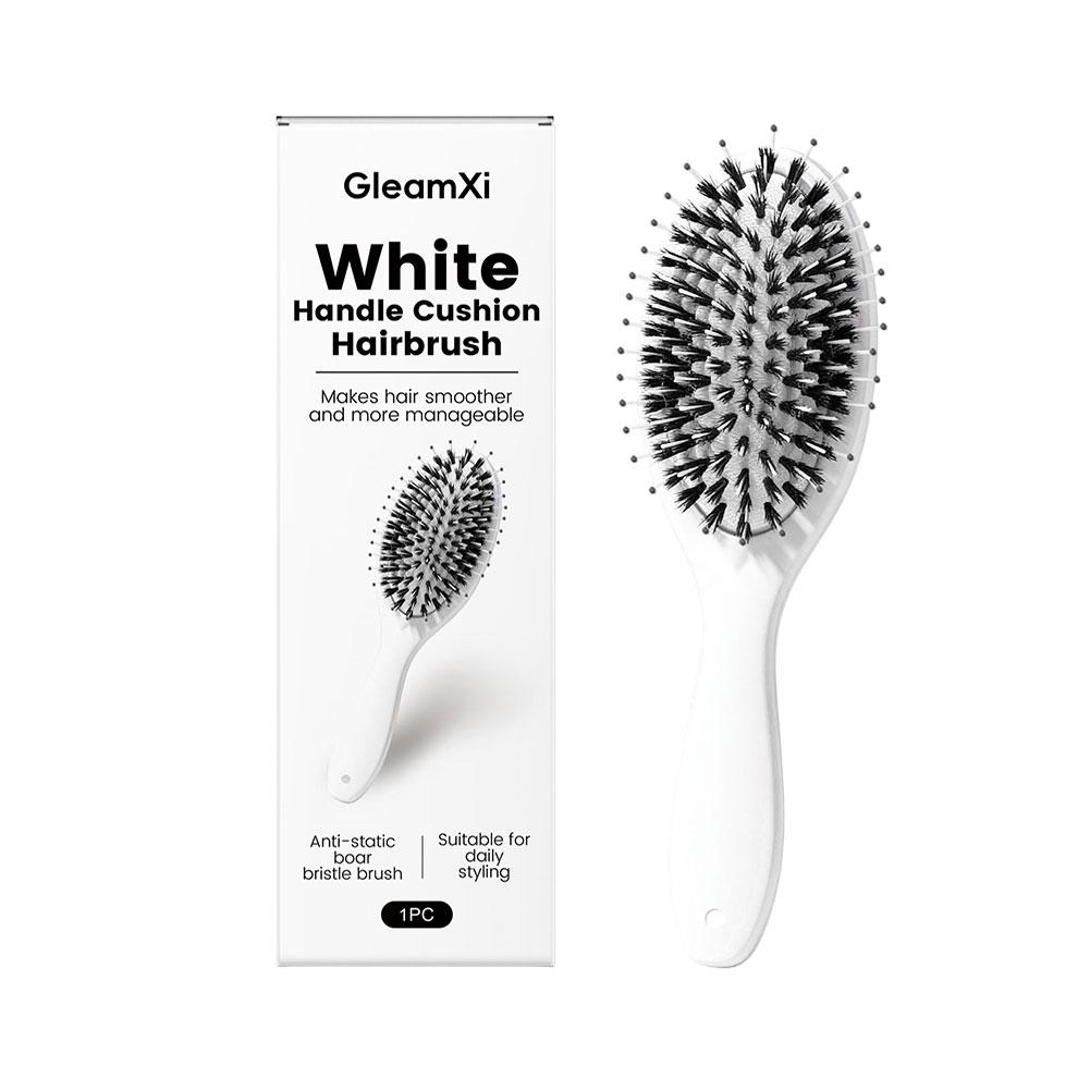 Natural Boar Bristle Cushion Hair Brush - Reduces Static Electricity & Leaves Hair Silky Smooth Anti-Static Comb Daily Hair Tool