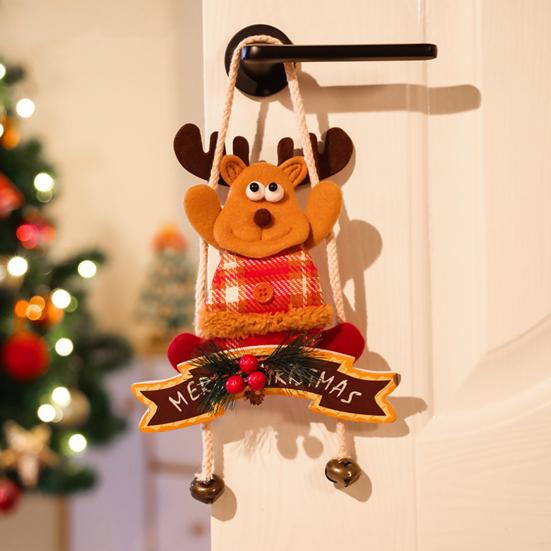 Christmas Hanging Decoration 3D Santa Snowman Elk Bear Door Knob Hanger Holiday Wall Art Sign for Living Room Bedroom Indoor Decor