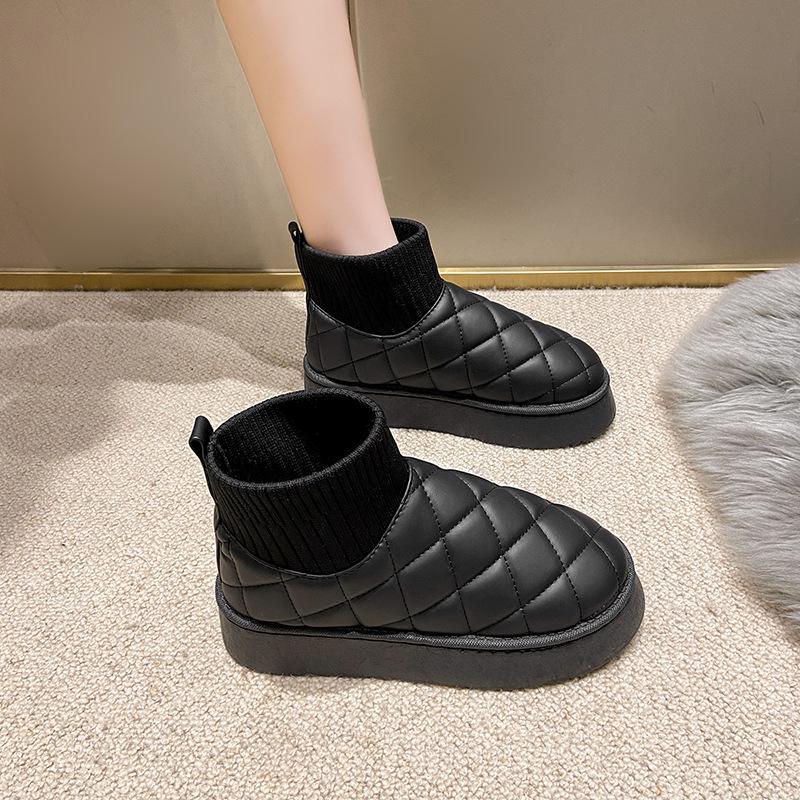 Women's Plus Size High Top Snow Boots Casual Short Tube Sponge Cake Thick Soled Fleece Fur Cotton Boot Shoes 36-41