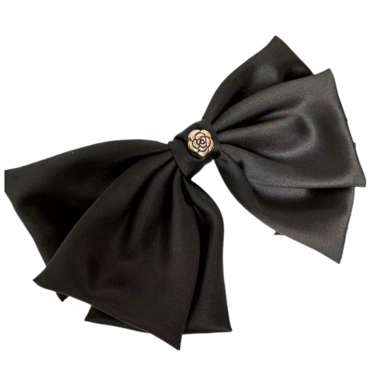 Elegant Black Satin French Bow Hair Clip - Korean Style High-End Celebrity Fashion