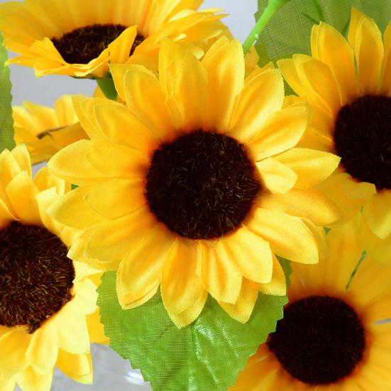 3 Heads Artificial Sunflower Bouquet Faux Silk Sunflower with Long Stem for Home Hotel DIY Craft Wedding Party Indoor Outdoor Decor