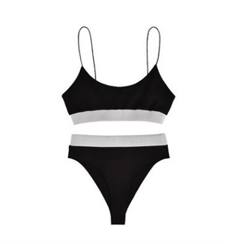 Sexy Twopiece High Waist Bikini Swimsuit Lady Beach Color Sequins Solid