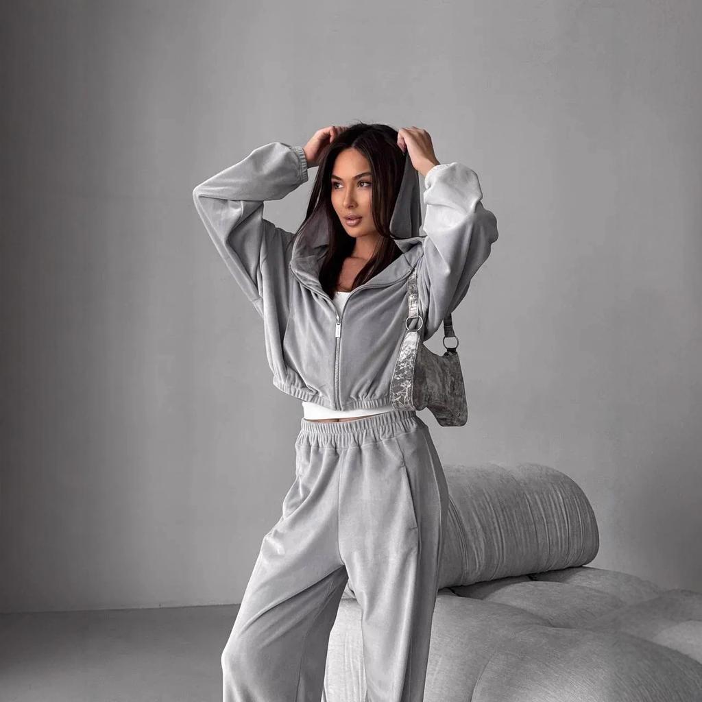 1116 Women's Clothing European and American Spring and Autumn Temperament Casual Suit Zipper Cardigan Top Set