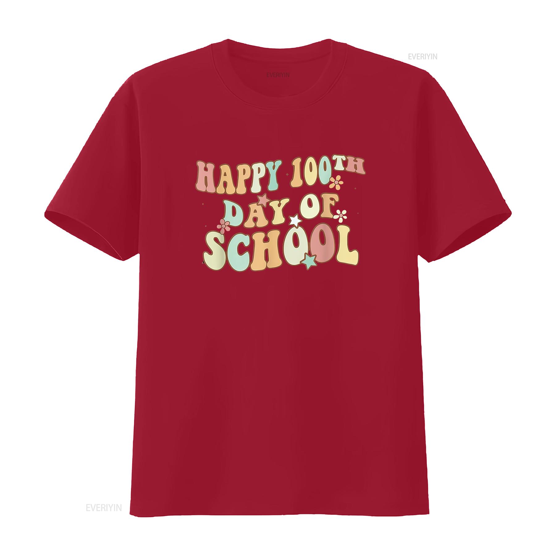 100Th Day Of School Teachers Child Happy 100 Days T Shirt vintage Washed Versatile Casual Comfortable Soft homme Breathable S