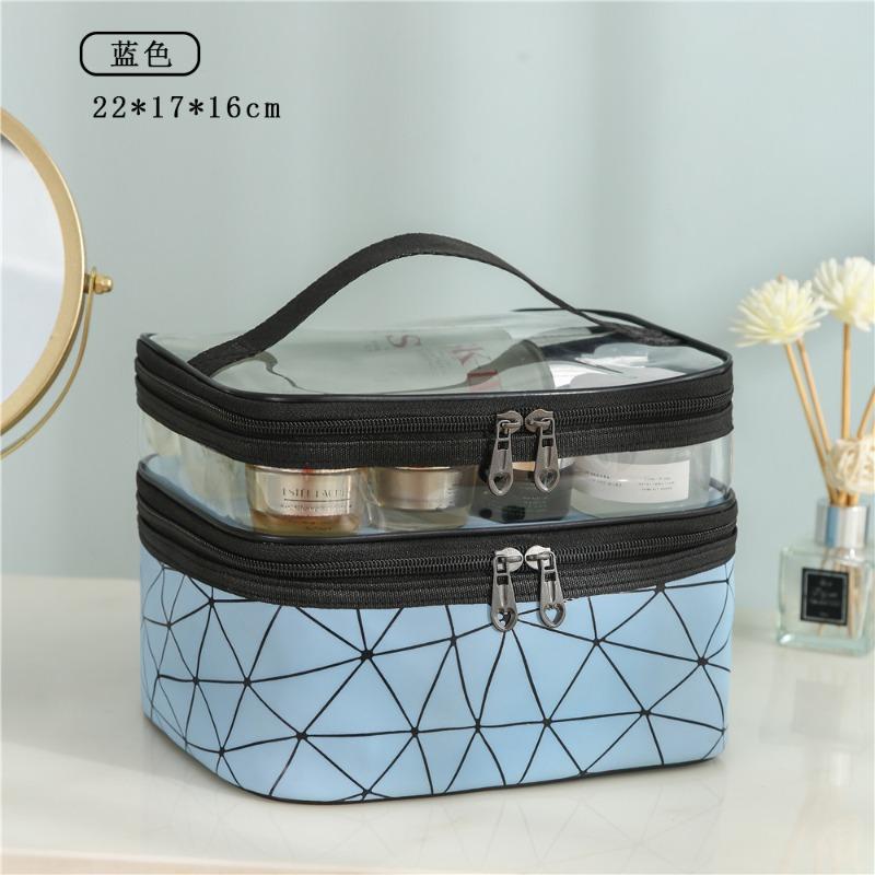 Simple Rhombus Cosmetic Bag Portable Travel Portable Wash Bag Waterproof Double Layer Large Capacity Storage Bag