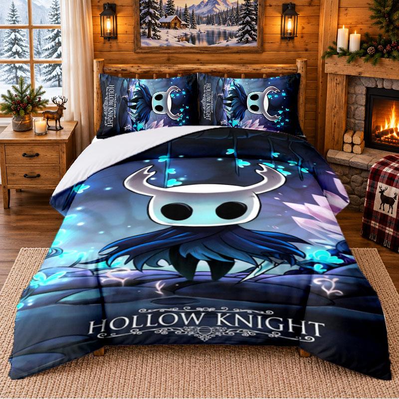 Hollow Knight Pattern Bedding 3Pcs Set Bed Sheet And Pillowcases For Indoor Bedroom