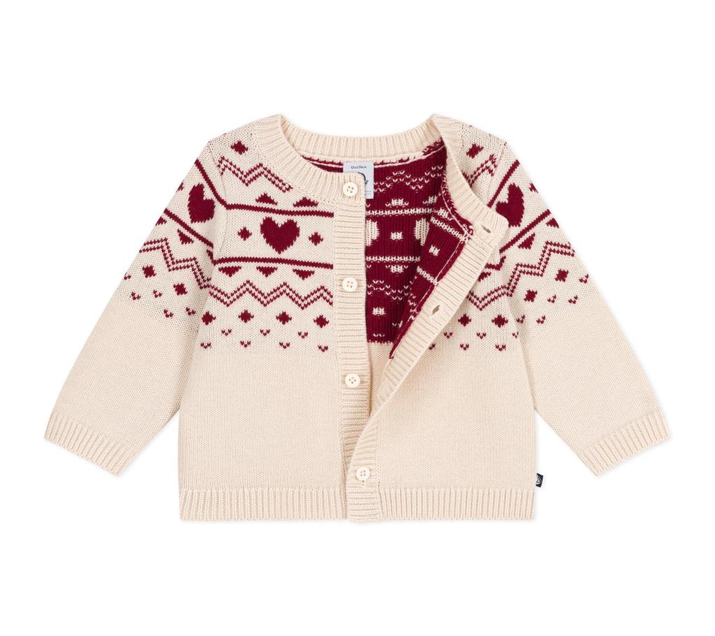 Petit Bateau Cardigan Milky Size 36 95cm A0EBI, White/Red, Months,