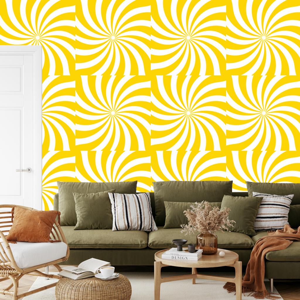 Hippie Background Wallpaper Yellow and White for Living Room and Bedroom 50x1000