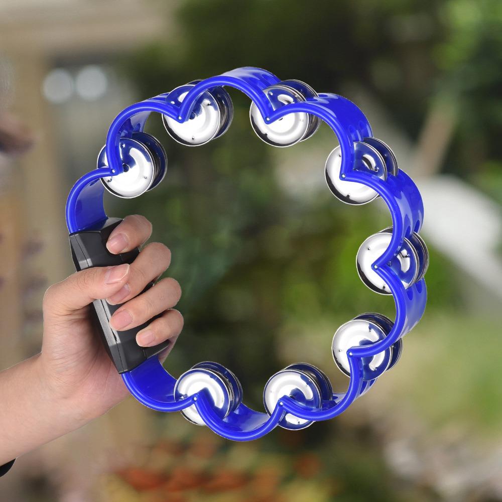 2PCS Non-Slip Grip Hand Cranked Tambourine ABS Double Row Tambourine Party Entertainment