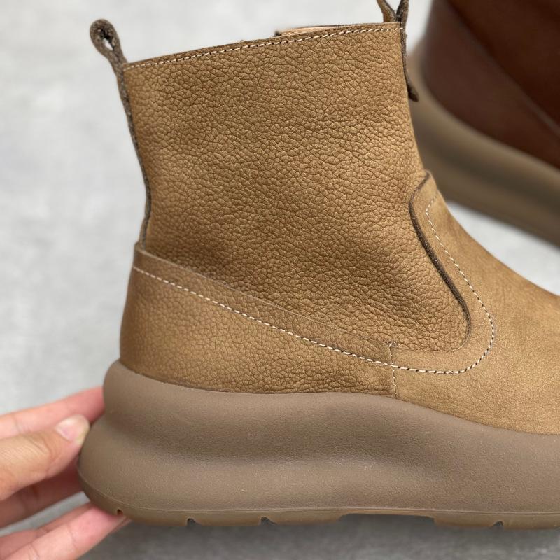 Johnature Soft Cowhide Thick Soled Women's Boots Genuine Leather Round Toe Versatile Retro Short Boots