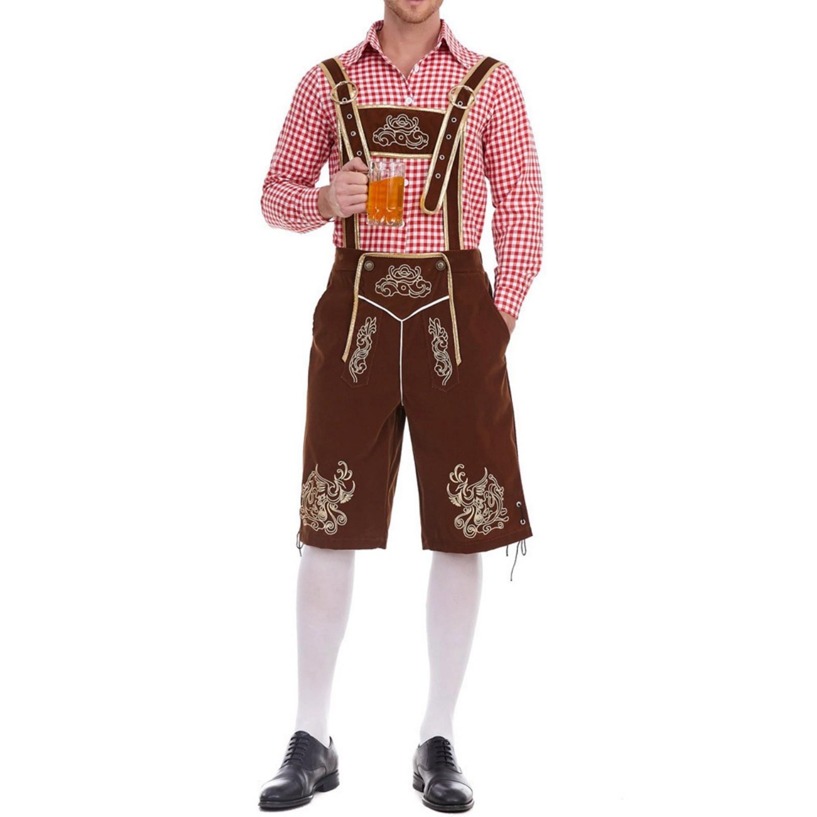 Men s Bavarian Oktoberfest Suit - Plaid Shirt & Suspender Pants Set XXXL