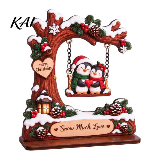 Festive Tabletop Display Wooden Christmas Swing Ornament, Cute Santa Claus Reindeer Penguin 2D Winter Theme Home Accents Flat Decoration for