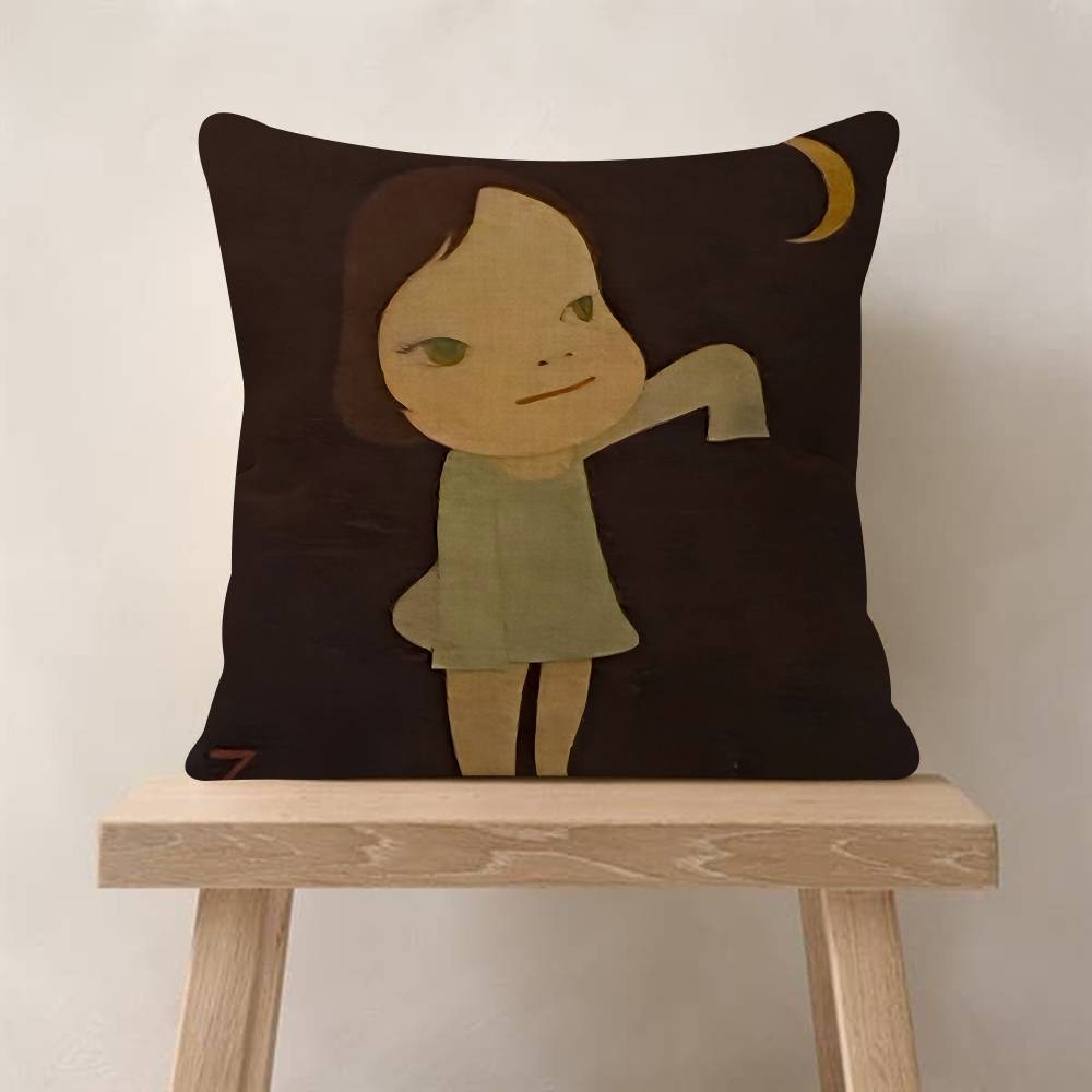 YYoshitomo Nara DDoll Cushion Cover Car Throw Pillow Case For Sofa Car Christmas Gift 40x40cm 45x45cm