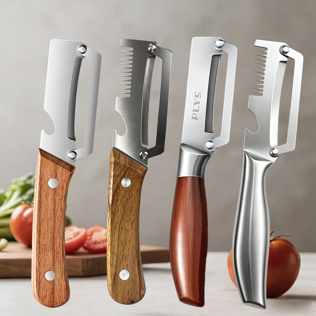 Pelador de Cocina Multifunción de Acero Inoxidable Específico para Cocina para Cortar Frutas y Verduras con Mango de Madera/Acero