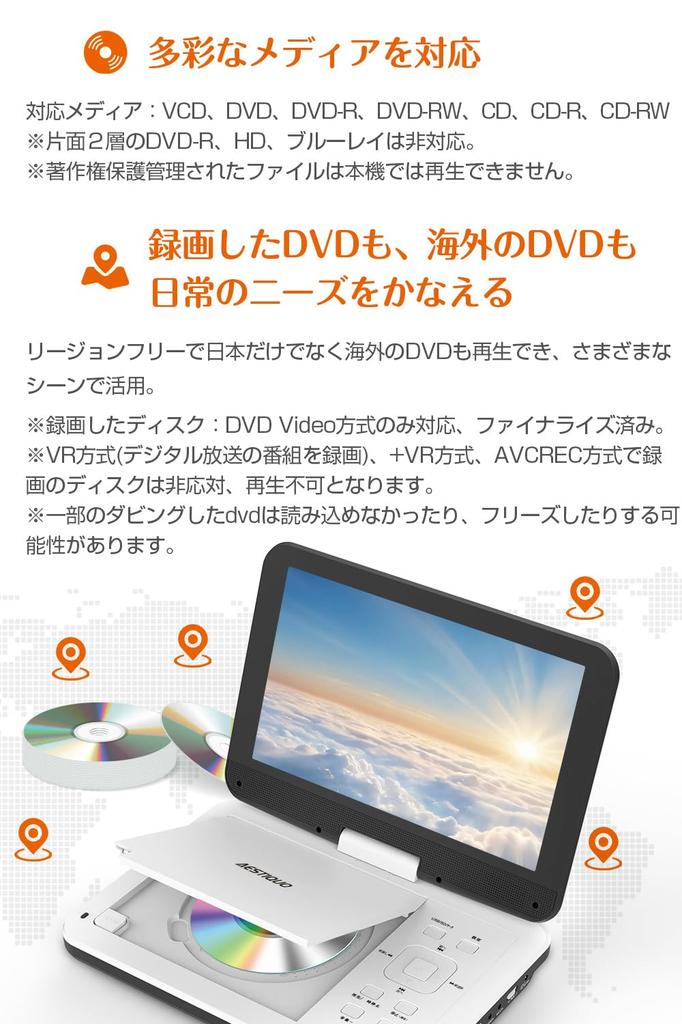 Portable DVD Player [Industry-First Type-C Fast Charging, Eye Protection Mode] 12.5" 10.5" LCD, Portable CD/DVD Player, Up To 5 Hours of Continuous Pl