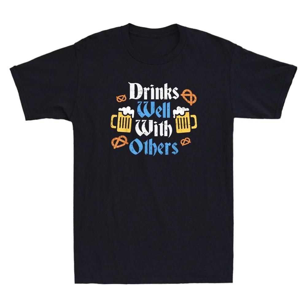 Drinks Well With Others Funny Oktoberfest Drinking Quote Vintage Men s T-Shirt L