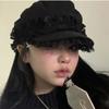 Cool Black Y2K Hat Girl Double Layer Lace Outdoor Sun Hat Versatile Lace Beret Caps  Women Ladies