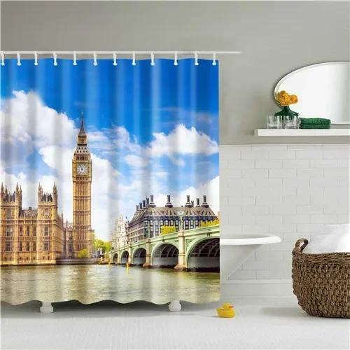 Modern Shower Curtains Bathroom Curtain Scenic City Beach Bath Curtain Frabic Waterproof Polyester With Hooks