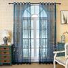 Blue Floral Embroidered European Style Gauze Window Curtain and Mosquito Net.