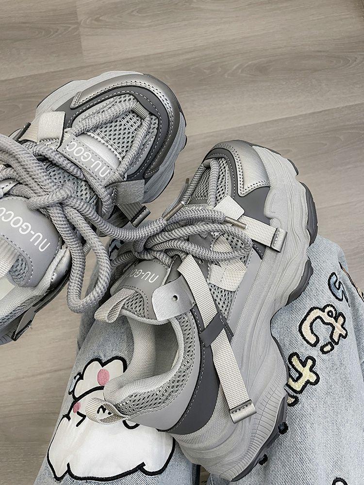 Popular Dad Shoes Women's 2025 New Autumn New Thick-soled White Shoes Heightened Breathable Mesh Sports Women's Trendy Shoes