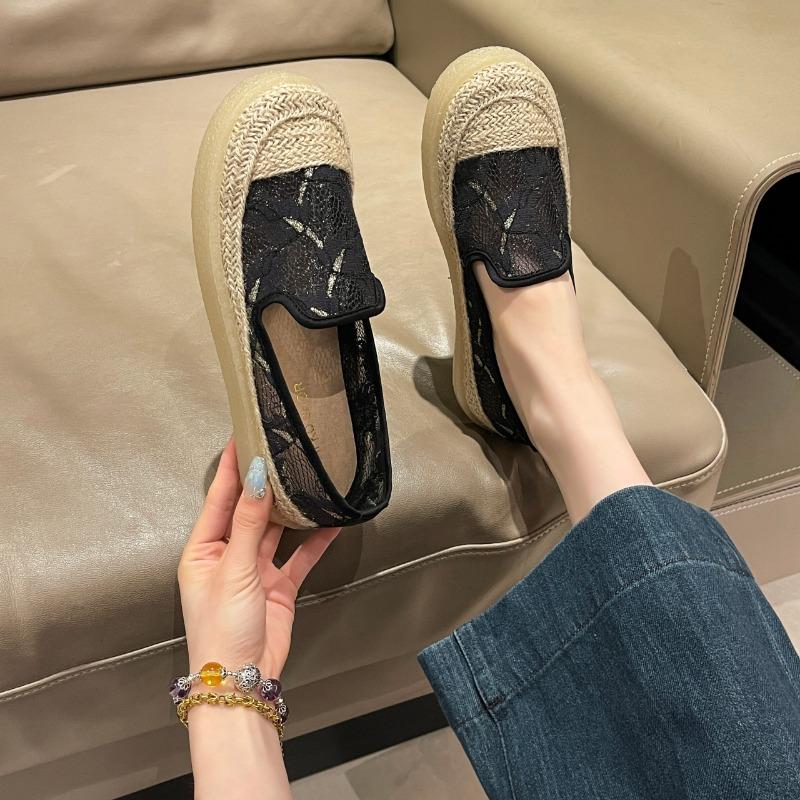Damen Flats 2024 Sandalen Neue Slip-on Fischerschuhe Mädchen Sommer Stroh Woven Mesh Atmungsaktive Casual Sneakers Frau Loafers