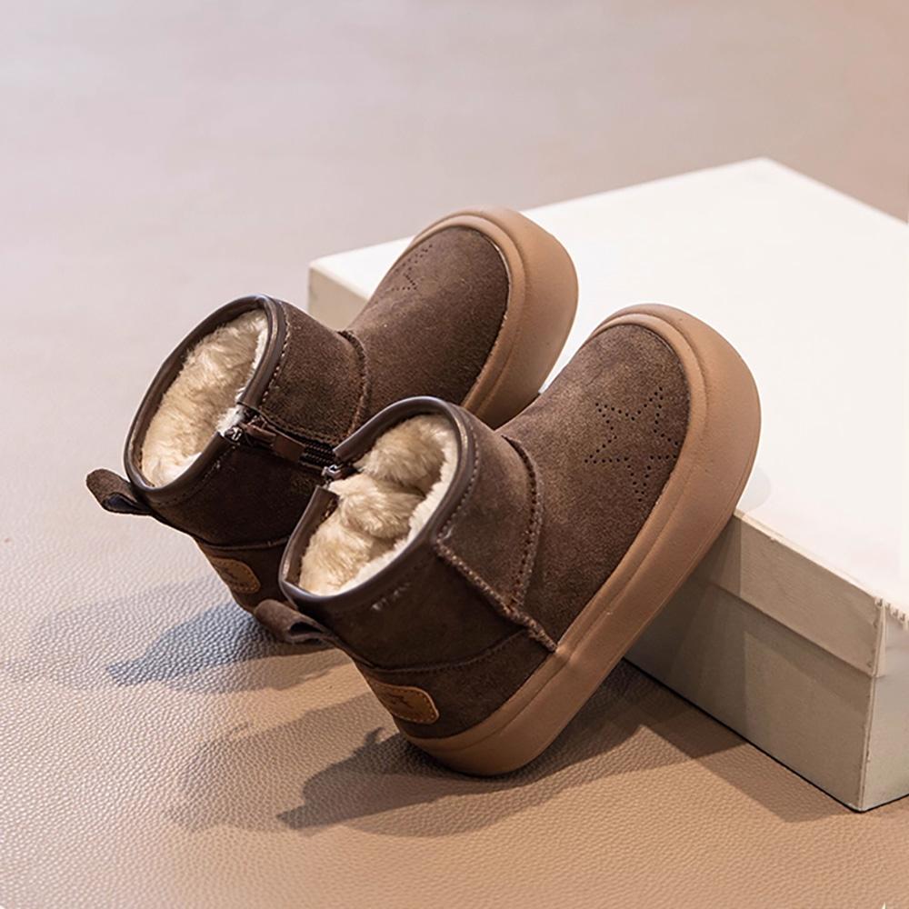 

Winter Snow Boots For Children PU Leather Vintage Boy s Girl s Plush Boots Waterproof Soft-soled Teenager Kid s Cotton Shoes 37