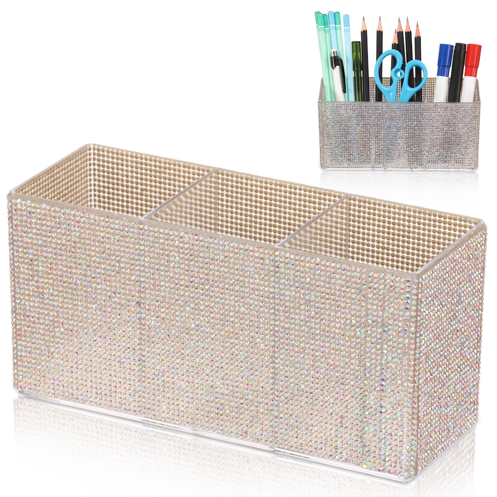 

3 Grids Acrylic Glitter Pen Holder Makeup Brush Holder Countertop Desk Tidy Pen Box For Cosmetics Jewelry Stationery Organizer белый