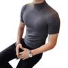 Men's Cross-Stitch Short Sleeve Knitted Sweater T-Shirt, Half-High Collar, Autumn/Winter Base Layer Top