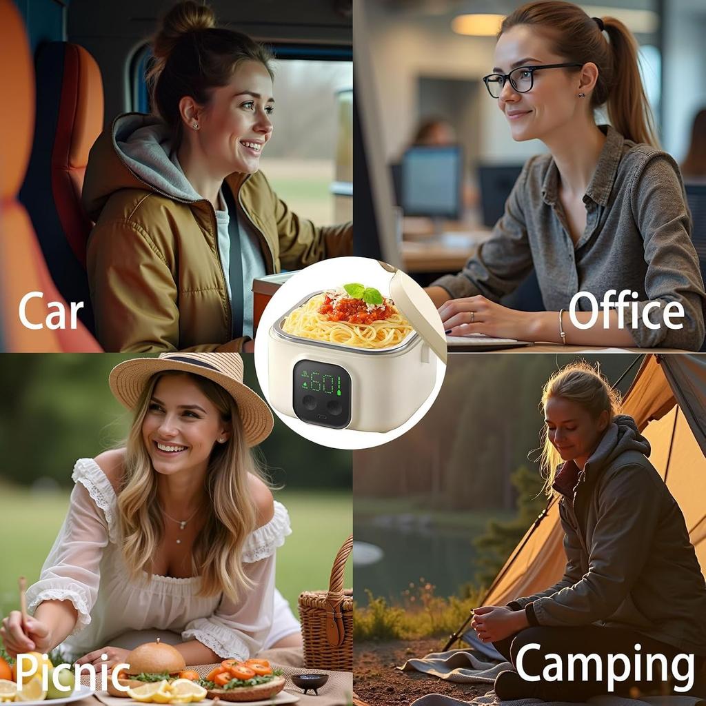 Portable Auto Electric Heated Lunch Box for Adults,Food Warmer Lunch Box,Rechargeable 14000mAh Battery,Self-Heating with 800 ml Inner Container, Keep