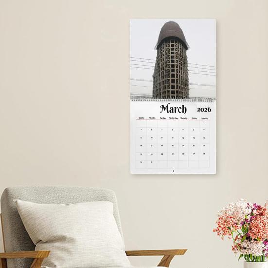 Funny Building 2026 Calendar Jan. 2026 - Dec. 2026 12 Monthly Planner White Elephant Gag Gifts for Home Office Wall Decor