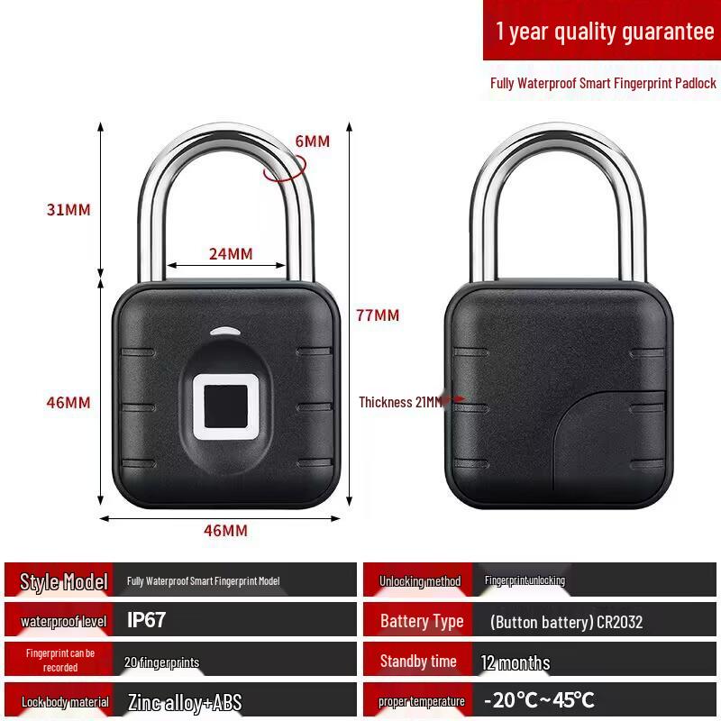 Smart Waterproof Outdoor Fingerprint Padlock: Rust-Proof, Anti-Theft, Password-Protected for Door & Cabinet Security