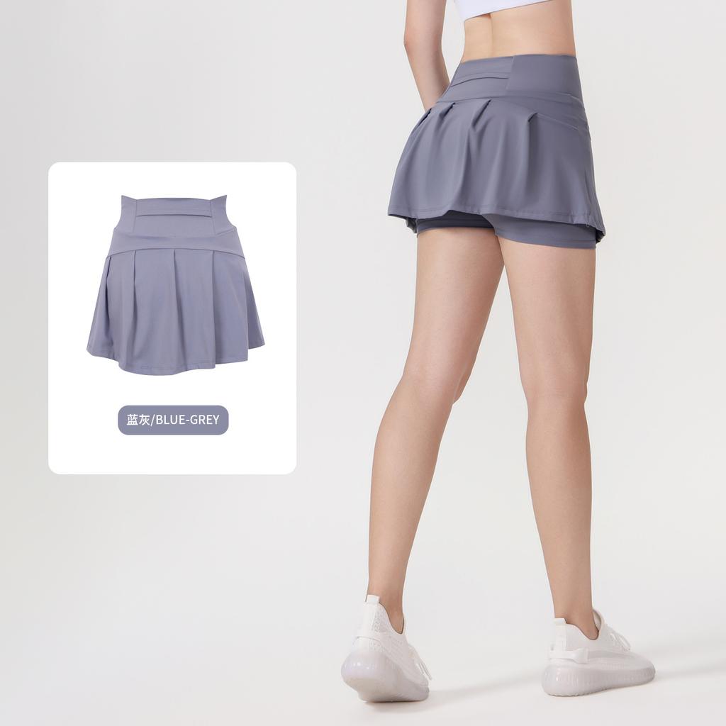 () Sports Tennis Skirt Women'S Anti-Light Fitness Skirt Fake Two-Piece Yoga Quick-Drying Pleated Skirt Shorts