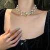 Fasjonabel dobbeltlags perleinnlagt diamant sløyfe kragebeinskjede INS retro high-end følelse utsøkt og elegant halskjede