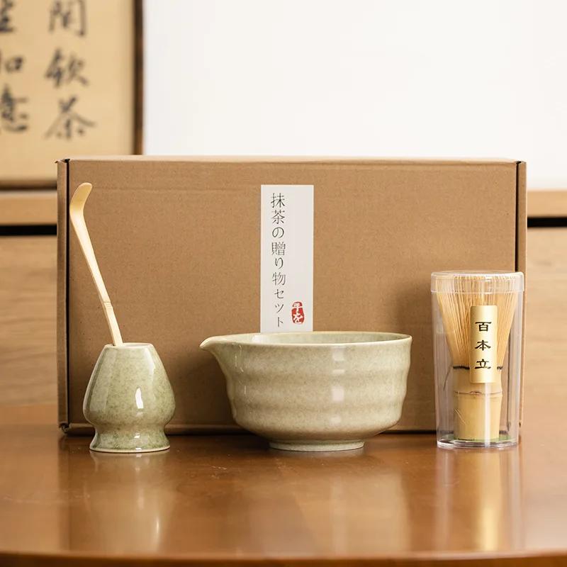4pcs/set Japanese Ceramic Matcha Gift Box Matcha Tea Set With Whisk And Bowl Sumptuous Grinder Brush Tea Tools Hold