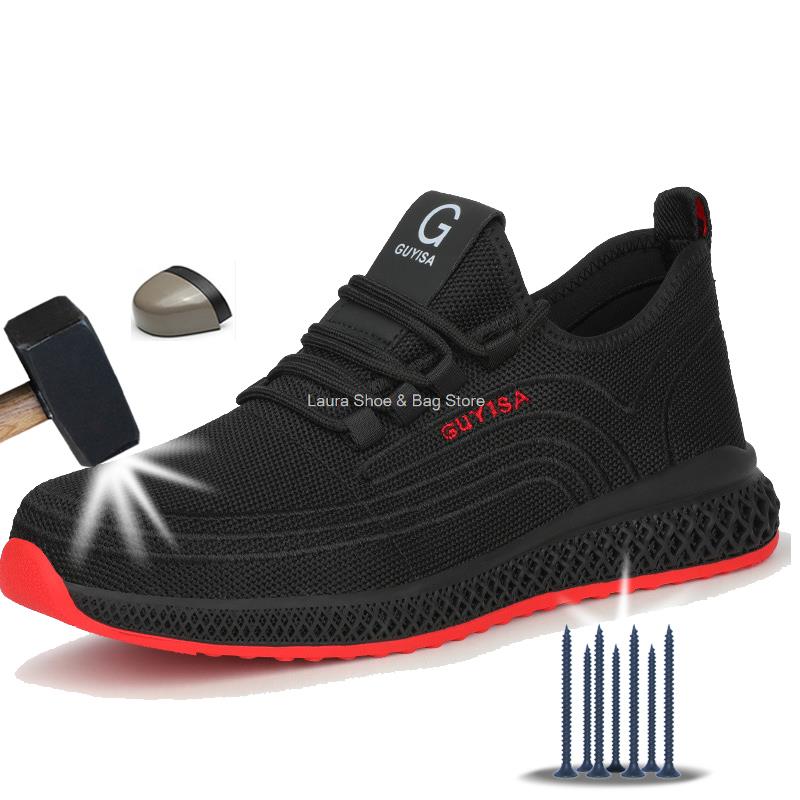 Fashion Men Safety Shoes Air Mesh Steel Toe Sneakers Work Shoes Breathable Male Puncture-Proof Safety Boots Dropshipping Safeti Footwear