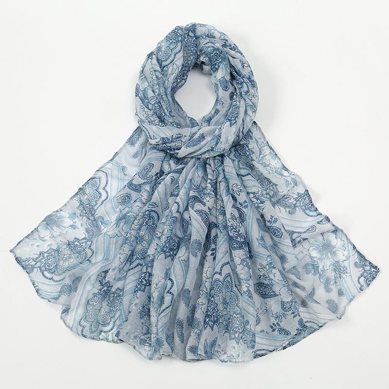 180*85Cm Fashion Retro Big Floral Viscose Scarf Lady Print Voile Shawls And Wraps Pashmina Foulards Muslim Hijab