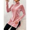 New Women's Velvet Turtleneck Sweater, Slim Fit Split Hem Casual Solid Pullover, Warm Basic Top for Autumn Winter