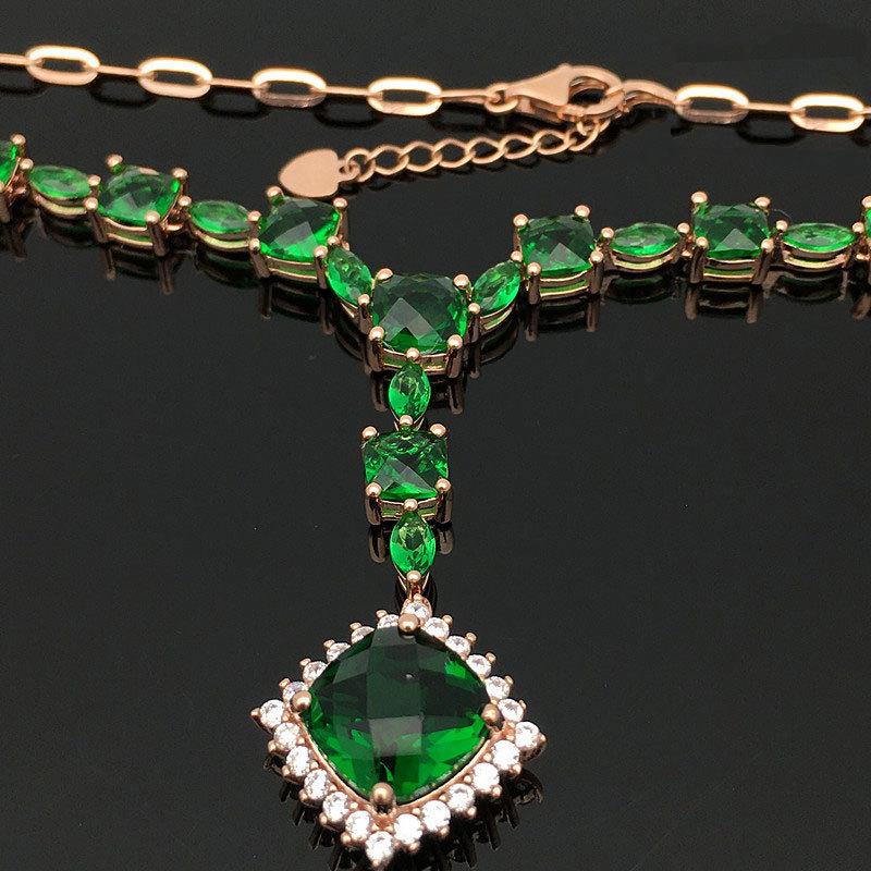 Purple Gold Luxury Greenstone Egg Surface Necklace Fashion Temperament Rose Gold Plated Square Necklace