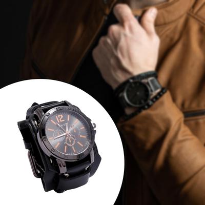 Men Wrist Watch Hip Hop Fashion Round Dial Leather Bracelet Male Wristwatch for Wedding