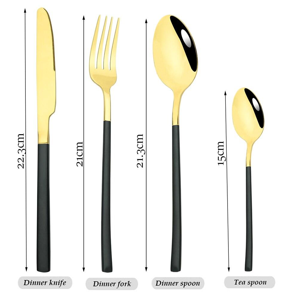 32Pcs Black Gold Cutlery Set Knife Forks Coffee Spoons Dinnerware Set Stainless Steel Tableware Western Kitchen Silverware Set