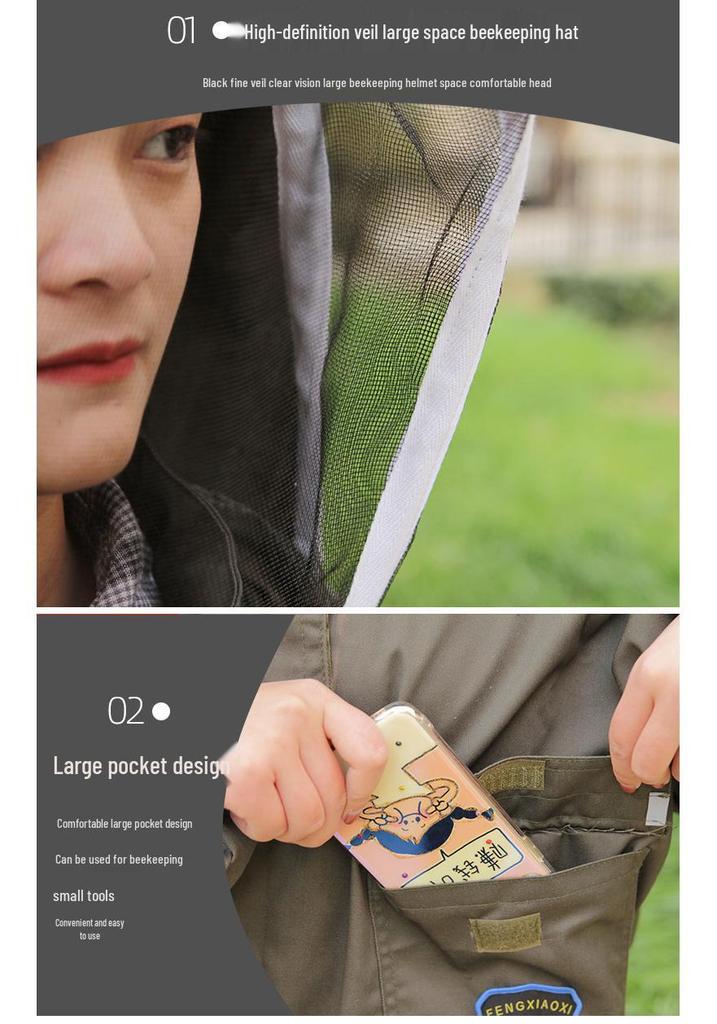 Breathable Beekeeping Suit with Hat & Thickened Protection Tools