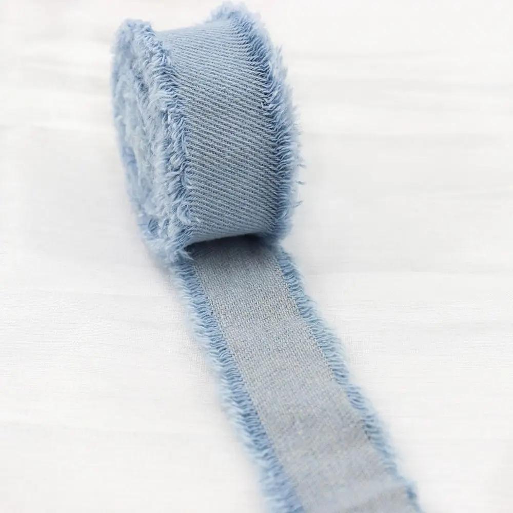 New 1.5Yards Denim Ribbon Blue Cowboy Solid Color DIY Sewing Crafts Hairclip Bows Jeans Cloth Fabric Bridal Bouquets